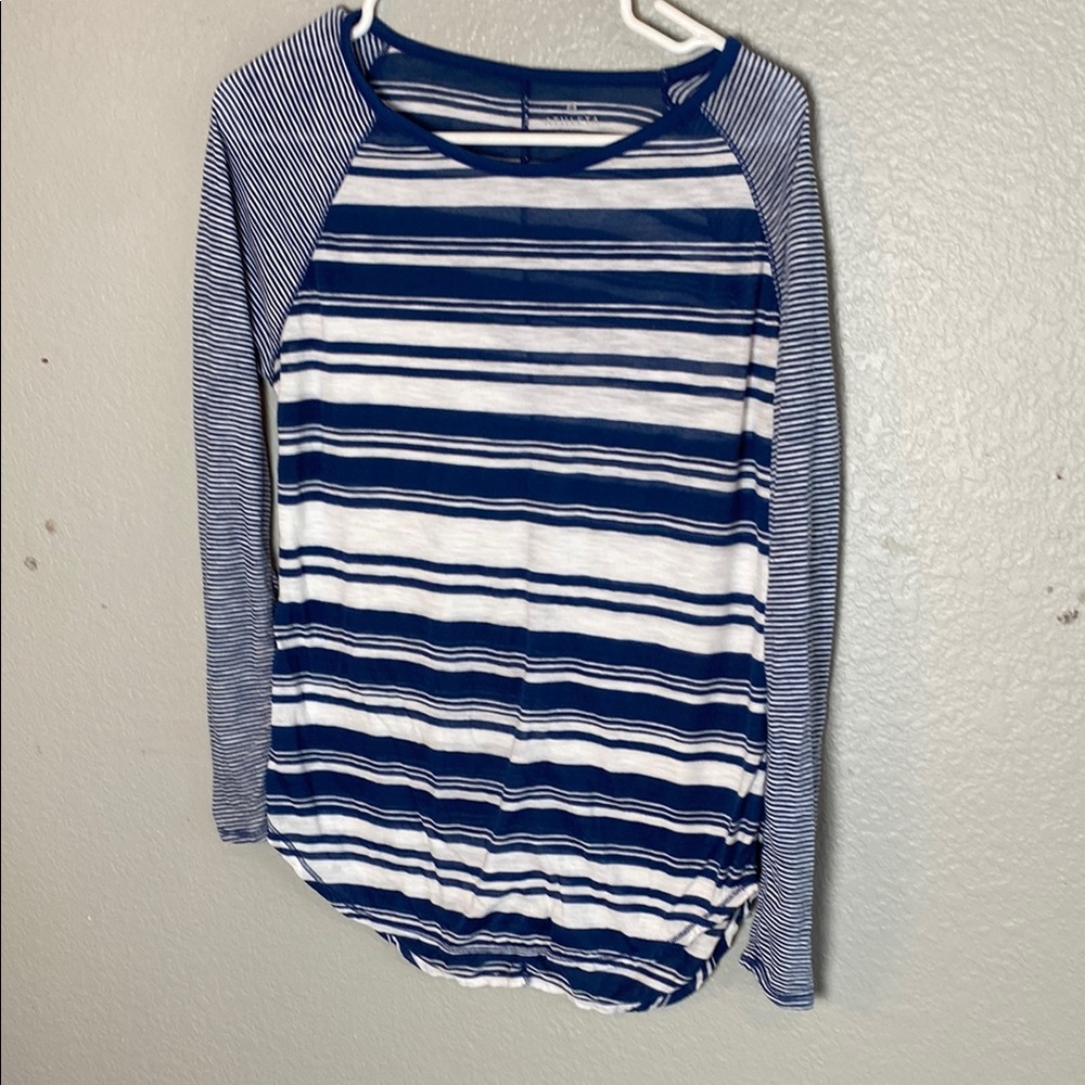 Athleta Blue and White Striped Long Sleeve Tee